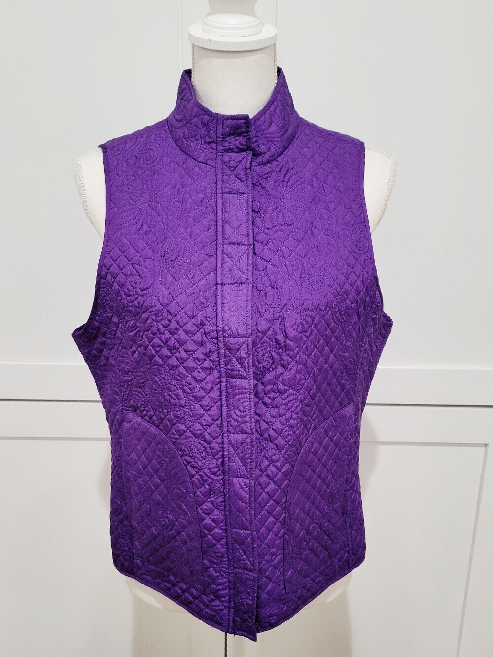 VTG 100% Silk Christopher & Banks Quilted Purple Vest | Size Medium
